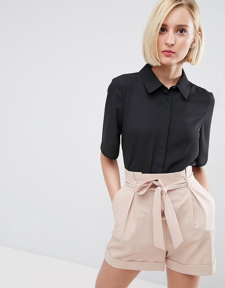 Asos Soft Shirt With Short Sleeves - Black