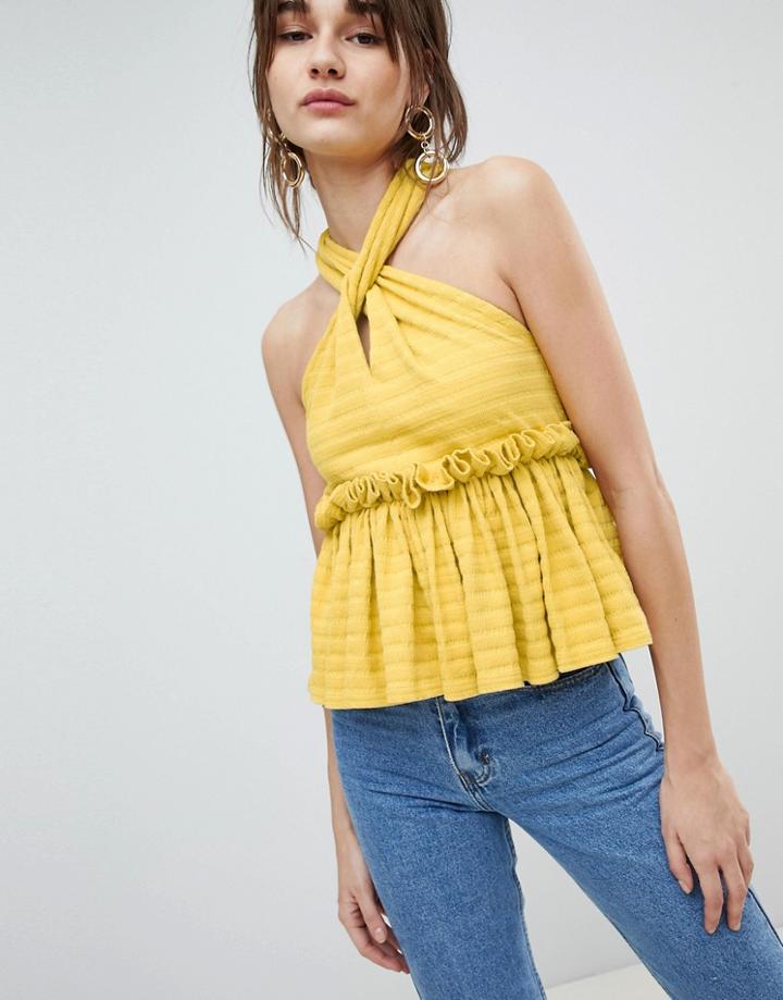 Lost Ink Sleeveless Top With Ruffle Peplum - Green