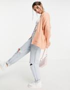 Asos Design Oversized Cardigan With Turnback Cuff And Pocket In Dusky Pink