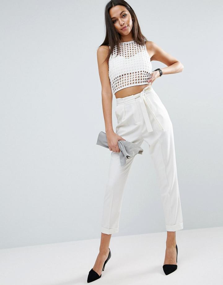 Asos Woven Peg Pants With Obi Tie - Cream