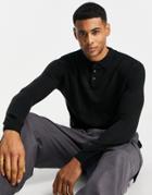 French Connection Soft Touch Long Sleeve Knitted Polo In Black