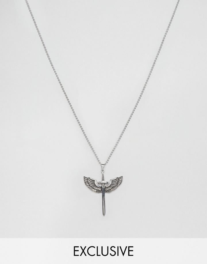 Seven London Sword & Wings Pendant Necklace In Silver Exclusive To Aso