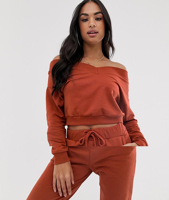 Asos Design Tracksuit Off Shoulder Sweetheart Sweat / Jogger - White