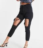 Parisian Tall Extreme Rip Jeans In Washed Black-grey