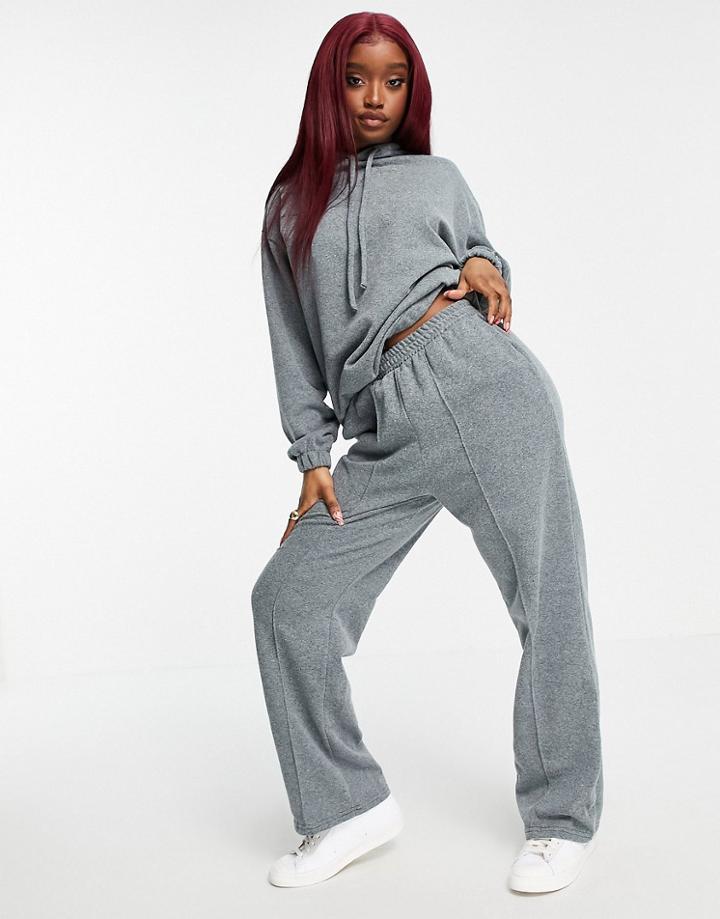 Asos Design Hourglass Acid Wash Tracksuit Hoodie/ Straight Leg Sweatpants In Charcoal-grey