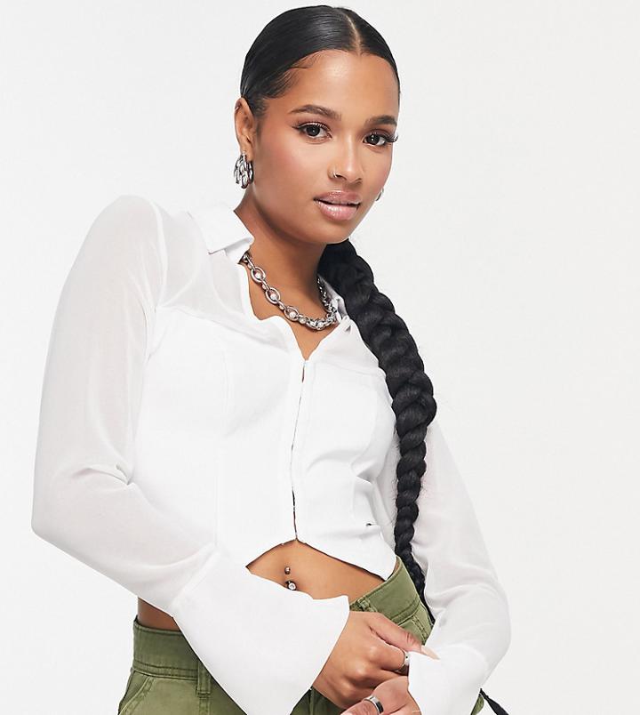 Asos Design Petite Mesh Shirt With Corset Bodysuit In White