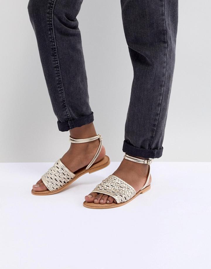 Asos Design Faithful Woven Leather Sandals - Gold