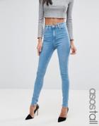 Asos Tall Ridley High Waist Skinny Jeans In Anais Pretty Mid Wash - Bl