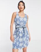 Urban Bliss Tie Waist Denim Dress In Daisy Print-blue