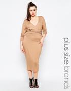 Missguided Plus Wrap Front Pencil Dress - Nude