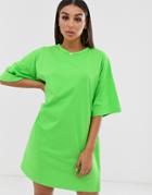 Asos Design Oversized Neon T-shirt Dress - Green