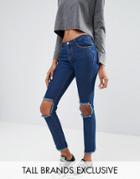 Daisy Street Tall Skinny Jean With Busted Knee - Blue
