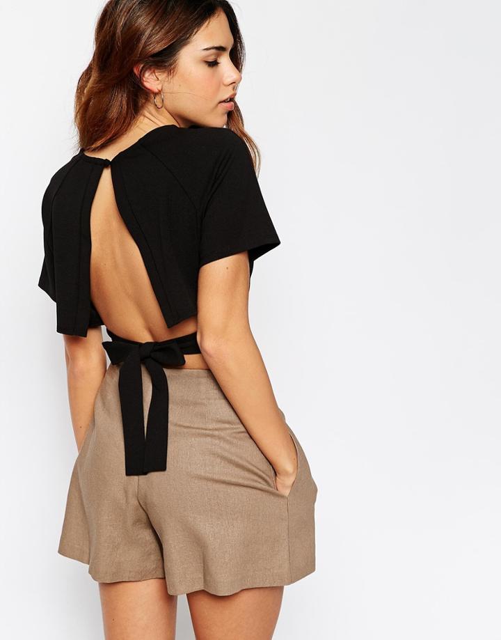 Asos Kimono Crop Top With Obi Tie And Open Back - Black $30.00