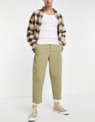 Asos Design Balloon Fit Chinos In Khaki-green