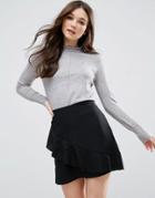 Qed London Frill Collar Sweater - Gray