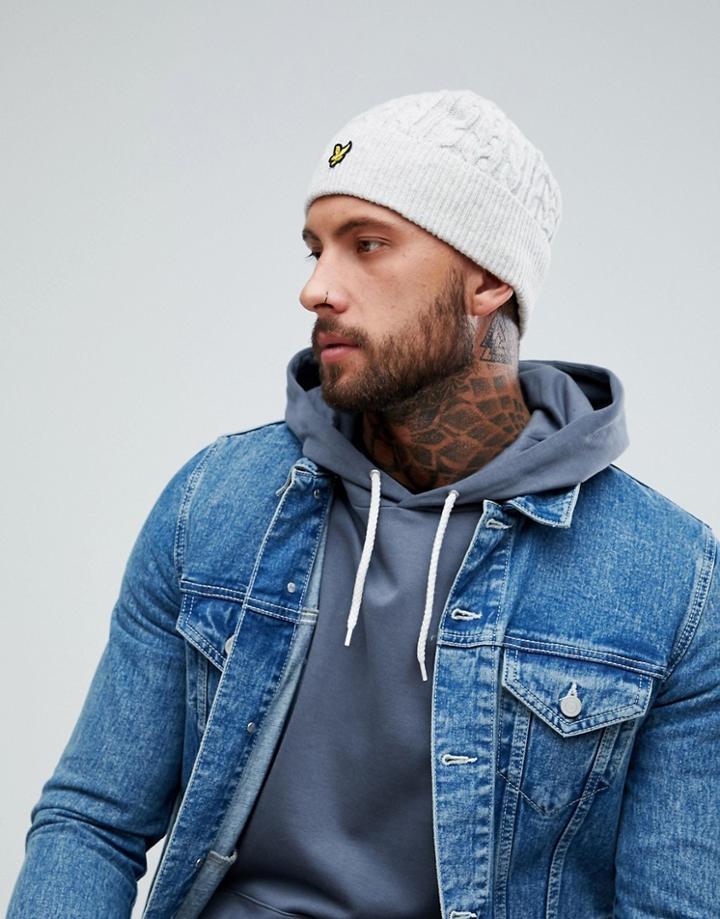 Lyle & Scott Premium Cable Beanie In Off White Marl - Cream