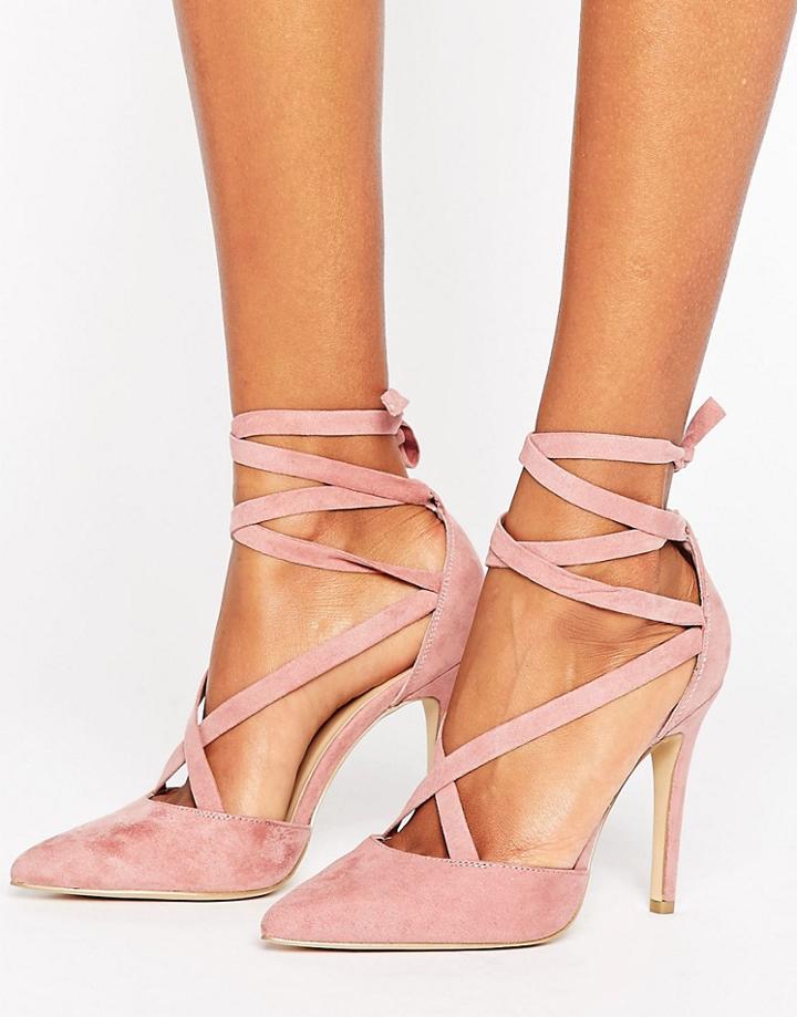 New Look Suedette Tie Around Pointed Court Heel - Pink