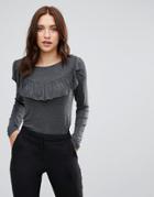 Only Flin Frill Neck Long Sleeved Top - Gray