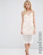 Asos Petite Lace Scallop Crop Top Pencil Dress - White