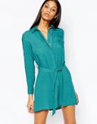 Club L Relaxed Shirt Dress - Teal Green