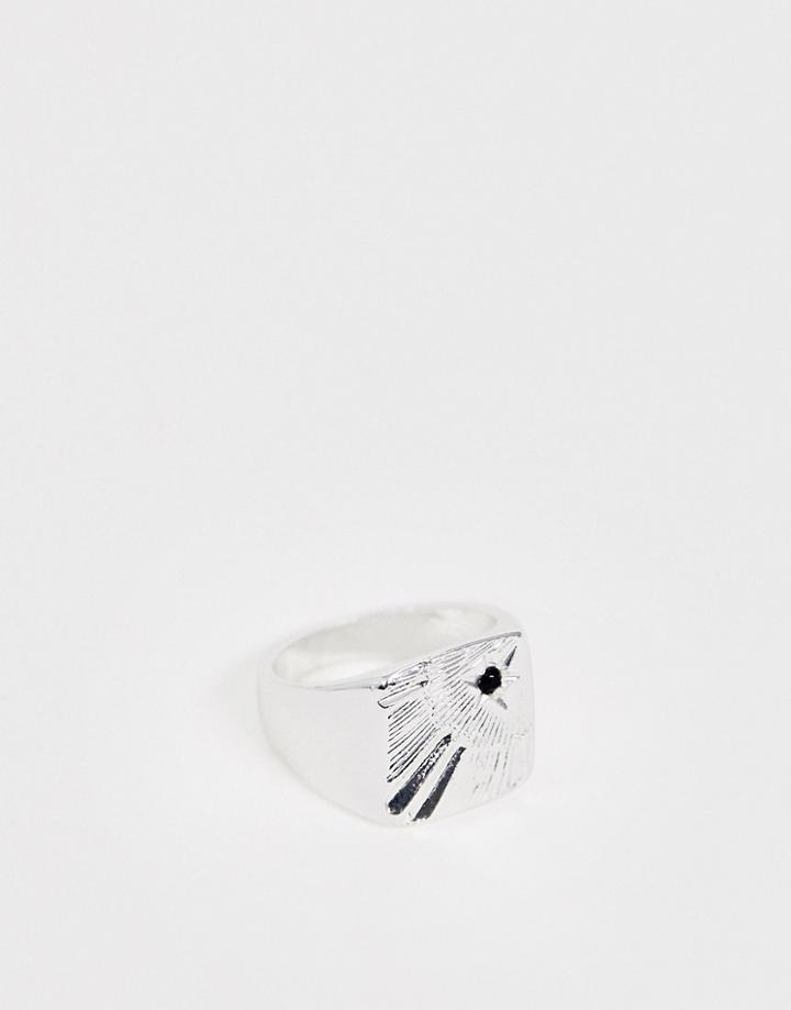 Chained & Able Black Stone Square Signet Ring In Silver - Gold