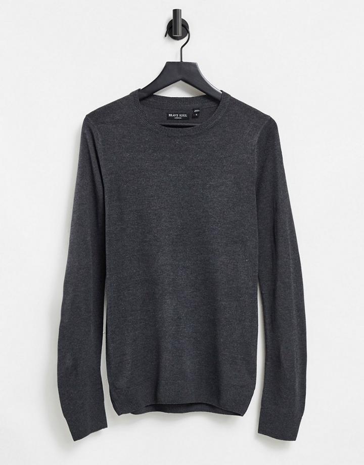 Brave Soul Crew Neck Sweater Recycled 100% Polyester In Slate Gray-grey