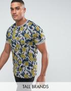 Ted Baker Tall Crew Neck T-shirt In Floral Print - Gray