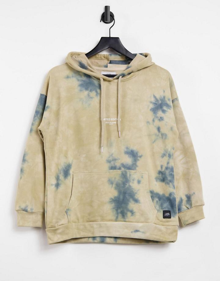 Sixth June Oversized Hoodie In Washed Tie-dye Set-neutral