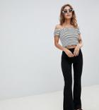 Miss Selfridge Petite Kick Flare Rib Pants In Black - Black