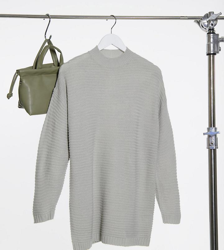 Missguided Petite Knitted Sweater Dress In Gray-grey