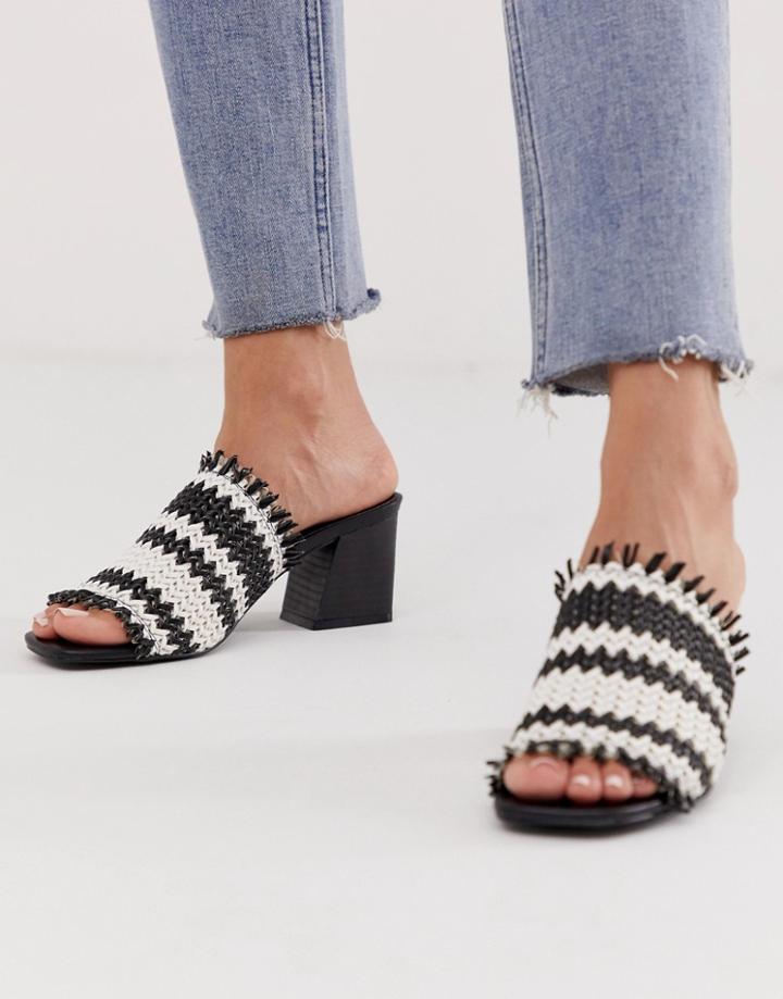 Miss Selfridge Woven Heeled Mules In Mono - Black