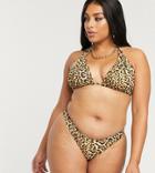 Asos Design Curve Mix And Match Double Strap Triangle Bikini Top In Animal Leopard Print-multi