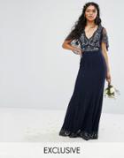 Amelia Rose Cape Maxi Dress With Embellishment And Scalloping - Navy