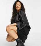 Asos Design Curve Oversized T-shirt Dress In Half Leather-look In Black