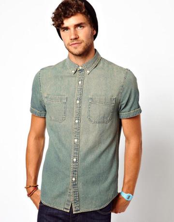 Asos Tinted Denim Shirt In Short Sleeve