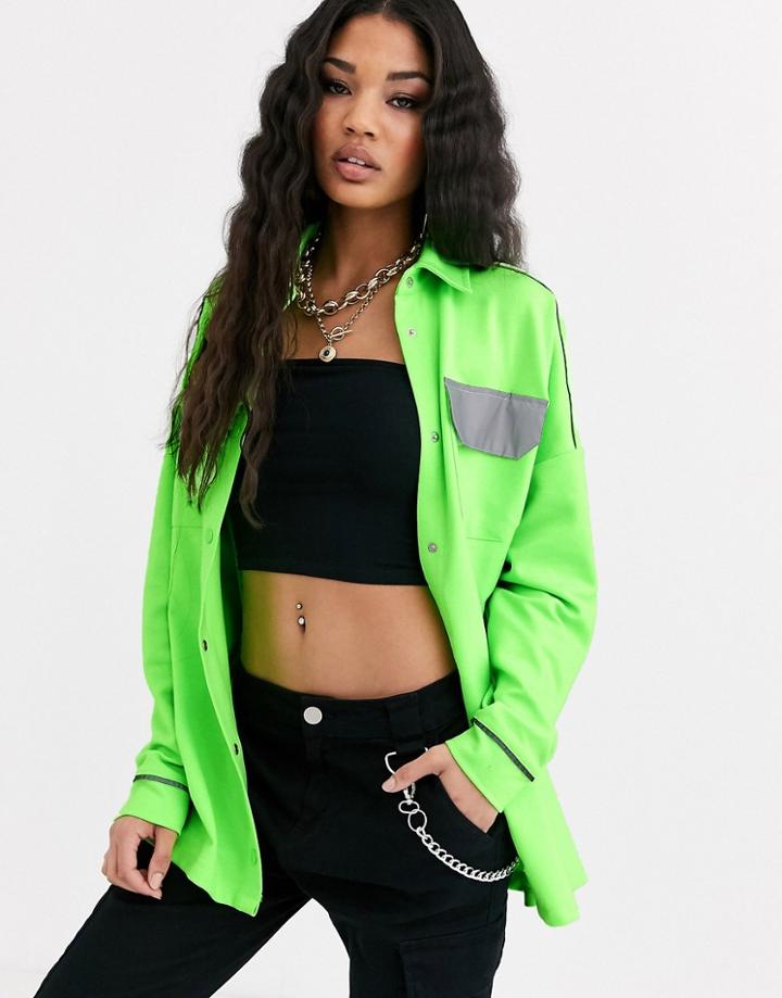 Criminal Damage Oversized Shirt With Reflective Pockets
