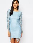 Rare Allover Lace Dress With Scalloped Hem - Powder Blue