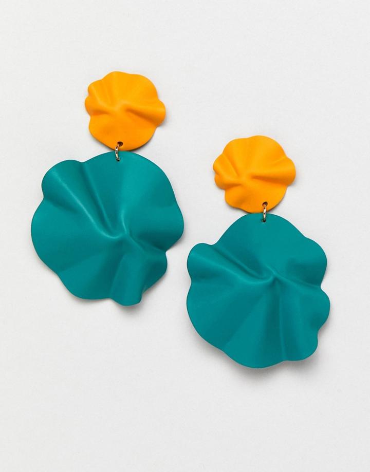 Asos Design Earrings In Crushed Shape Design In Matte Metal - Multi