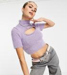 Collusion Knit Shrunken Top With Cut-out In Lilac-purple