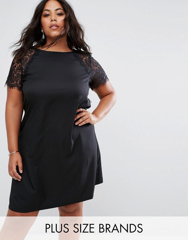 Praslin Swing Dress With Lace Sleeves - Black