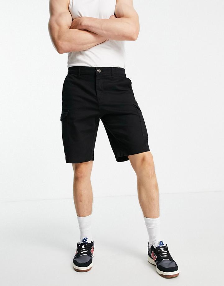 Jack & Jones Intelligence Twill Cargo Shorts In Black