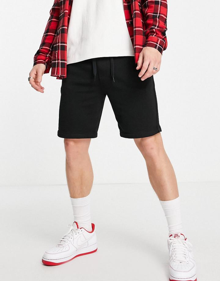Pull & Bear Washed Jersey Shorts In Black