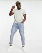 Asos Design T-shirt With V Neck In Washed Khaki-green
