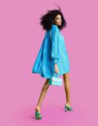 Asos Design Plisse Long Sleeve Mini Swing Dress In Bright Blue-blues