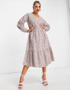Glamorous Midi Wrap Dress In Ditsy Cherry Print-multi