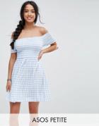 Asos Petite Off Shoulder Sundress With Shirring In Gingham - Multi