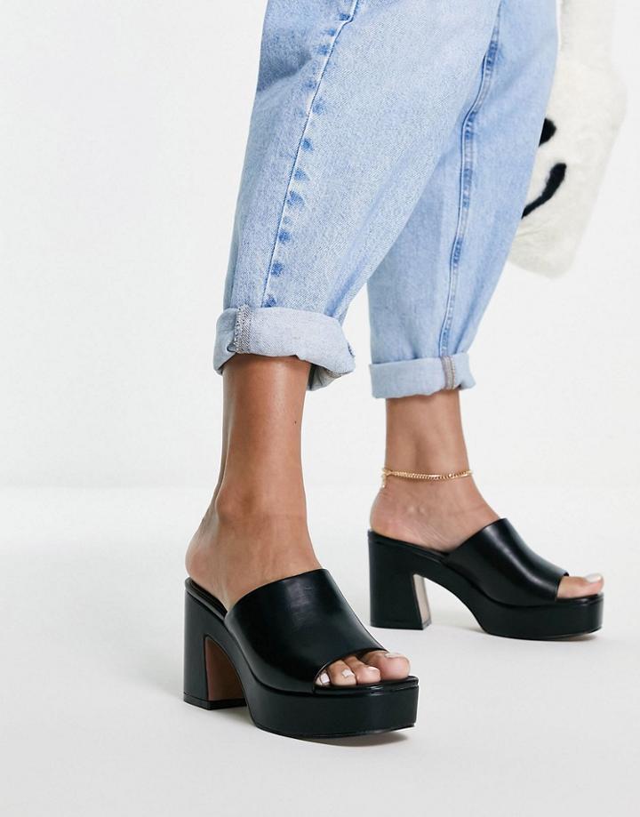 Asos Design Harmony Mid Heeled Platform Mules In Black