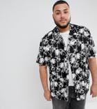 Asos Design Plus Oversized Hawaiian Palm Tree Shirt With Revere Collar - Black