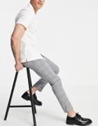 Topman Skinny Windowpain Check Pants In Gray-grey