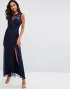 Michelle Keegan Love Lipsy Ruched Sequin Maxi Dress - Navy